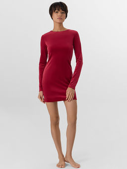 Платье домашнее женское бордовое велюровое