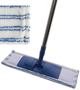 Швабра плоская (насад. бело-син.,микроф.,прямоуг.рук.нерж.125 см) арт. Р043В