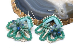 Серьги ручной работы в оплетении цв.аквамарин