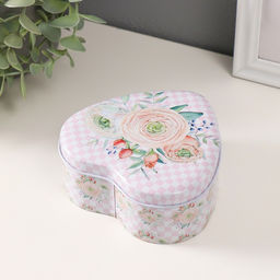 Набор шкатулок для хранения мелочей, украшений Сердце. Нежность цветов, 3 шт., металл, 10.5?12.6?5 см