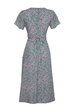 Yesil Cicek Desenli A Kesim V Yaka Midi Dokuma Elbise TWOSS24EL00618 - Trendyolmilla фото 8