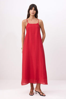 K?rm?z? C?kar?labilir Sal Detayl? Dokuma Elbise TWOSS26EL00662