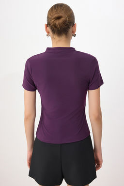 Murdum Dik Yaka Baglama Detayl? Vucuda Oturan Esnek Orme Bluz TWOSS25BZ00226