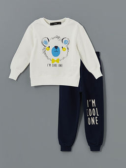 Bisiklet Yaka Bask?l? Erkek Bebek E?ofman Tak?m