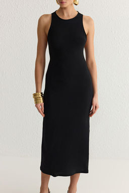 Siyah Vucuda Oturan S?rt Aksesuar Detayl? Orme S?k Abiye Gece Mezuniyet Elbisesi TPRSS25EL00001