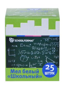 Мелки белые Schoolformat школьные 25 шт, квадратные, в картонной упаковке