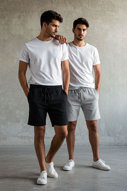 2li Paket Siyah-Gri Regular/Normal Kesim Dokulu Kordonlu Sort & Bermuda TMNSS23SR00076