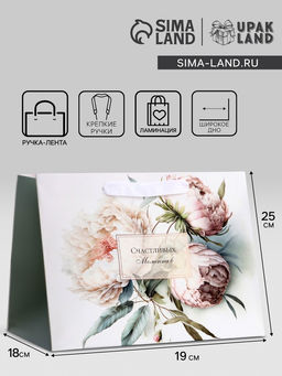 Цена за 2 шт. Пакет подарочный ламинированный с широким дном,"Счастливых моментов", 25 × 19 × 18 см