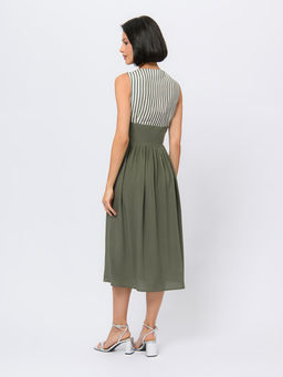 Платье цвета хаки длины миди с принтованным верхом и без рукавов - 1001dress фото 4