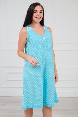 Ночная сорочка из кулирки Василиса горох на бирюзе - Амадэль фото 4