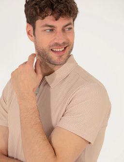 Bej Slim Fit Fermuarl_ Polo Yaka Ti__rt
