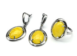 Кольцо Серьги с янтарем имитация размер 19