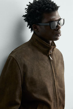 REGULAR FIT LEATHER SUEDE JACKET - Zara фото 13