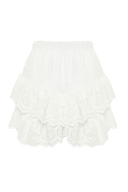TRENDYOLMILLA Plaj Giyim Briddal Beyaz Mini Dokuma Brode Detayl? Flaml? Pamuk Plaj Etek TBESS24ET00004 фото 9