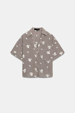 CAMISA CUADROS BORDADOS / Marr?n / Crudo