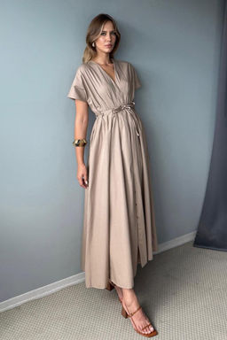 Haki Belden Baglama Detayl? Midi Poplin Dokuma Elbise TWOSS25EL00925 - Trendyolmilla фото 5