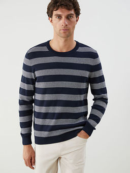 Bisiklet Yaka ?izgili Erkek Triko Kazak