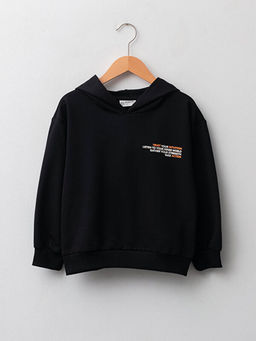 Kap??onlu Bask?l? Uzun Kollu K?z ?ocuk Sweatshirt