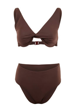 Kahverengi Balconette Kapl? Yuksek Bel Regular Bikini Tak?m? TBESS26BT00017
