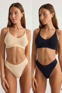 TRENDYOLMILLA Ekru-Kahverengi 2li Paket Seamless/Dikissiz Tanga Orme Kulot THMSS25KU00012 фото 10