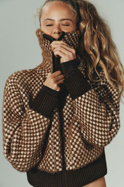 CONTRAST KNIT FAUX FUR BOMBER JACKET - Zara фото 3