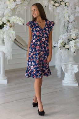 Платье женское из кулирки Элиза бежевые цветы - Амадэль фото 8