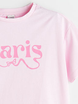 Bisiklet Yaka Paris Bask?l? K?z ?ocuk Ti??rt