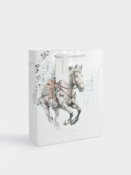 Пакет подарочный, 26х32 см, бумага, белый, Конь, White horse