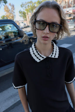 TOP POLO COMBINADO / Negro