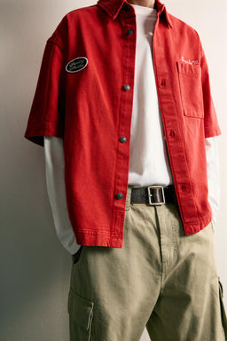 SOBRECAMISA BOXY FIT BORDADO PARCHES / Rojo - Zara фото 6