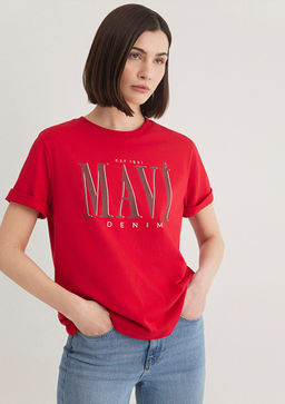 Mavi Logo Bask?l? K?rm?z? Tisort  фото 2