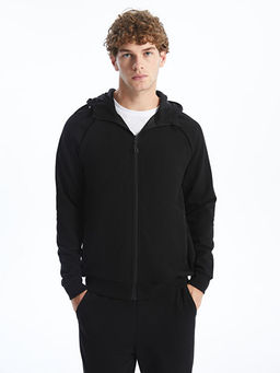 Kap??onlu Uzun Kollu Erkek Fermuarl? Sweatshirt