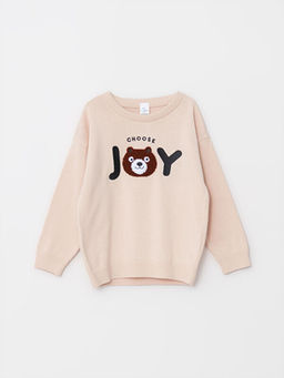 Bisiklet Yaka Uzun Kollu Bask?l? Pamuklu Erkek Bebek Triko Kazak