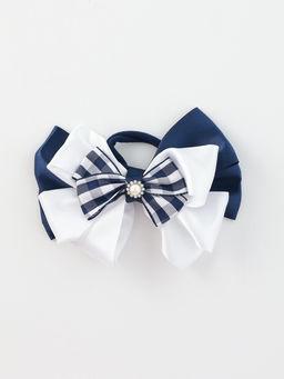 Цена за 6 шт. Бант для волос на резинке «Школьница», цветочек и клеточка, 12 см, бело-синий