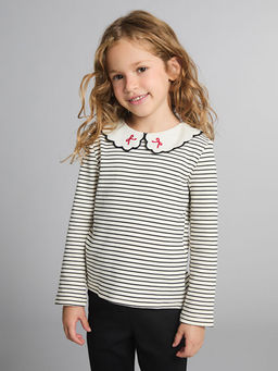 Bebe Yaka Uzun Kollu ?izgili K?z ?ocuk Ti??rt