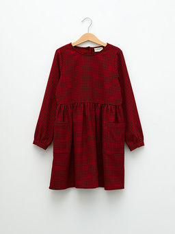 Bisiklet Yaka Ekose Uzun Kollu K?z ?ocuk Elbise