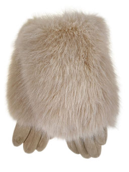 Утепленные женские перчатки с мехом , цвет бежевый