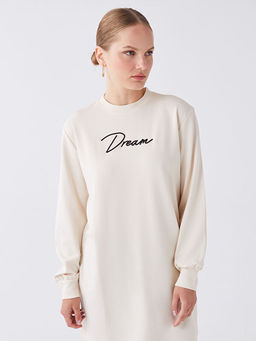 Bisiklet Yaka Bask?l? Uzun Kollu Kad?n Tunik