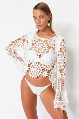 Trendyolmilla Ekru Crop Triko Gorunumlu Plaj Bluz TBESS20BZ0572  фото 3