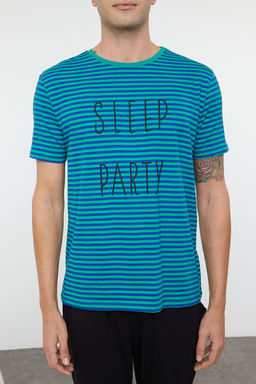 TRENDYOL MAN Saks Cizgili Regular Fit Orme %100 Pamuklu Pijama Tak?m? TMNAW25PT00020 - Trendyolmilla фото 8