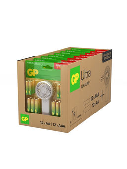 Батарейка алкалиновая GP Ultra, ААА+АА, LR03+LR6-24BL, 1.5В, блистер 12+12 шт., вентилятор