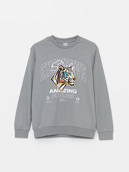 Bisiklet Yaka Bask?l? Uzun Kollu Erkek ?ocuk Ti??rt