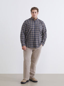 B?y?k Beden Regular Fit Uzun Kollu Ekose Gabardin Erkek G?mlek