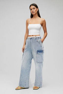 Mavi Kargo Cep Detayl? Boxer Kemerli Yuksek Bel Wide Leg Jeans TWOSS25JE00185