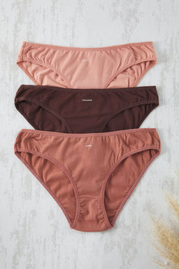 TRENDYOLMILLA Kahverengi-Cok Renkli 3lu Paket Pamuklu Sloganl? Klasik Orme Kulot THMSS25KU00043