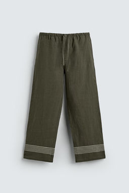 PANTAL?N RELAXED FIT 100% LINO / Khaki oscuro