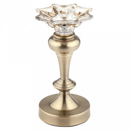 Подсвечник стеклянный "Клематис" h21,5см, чаша д11,5см, h4см, нескользящее основание д10,2см, металлическая ножка, бронзовый, в коробке (Китай)