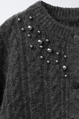 CABLE-KNIT CARDIGAN WITH FAUX PEARLS - Zara фото 3