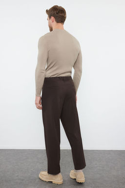 Kahverengi Pileli Klasik Baggy Fit Kumas Pantolon TMNSS24PL00024