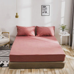 Простыня Страйп Жаккард на резинке Мерцана MERCJ014 (Брусничный) 140x200